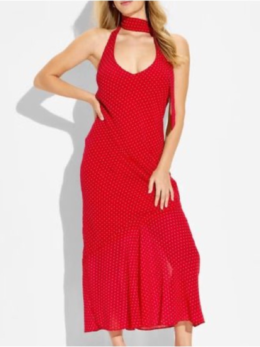 NWT Red Polka Dot Halter Maxi Dress